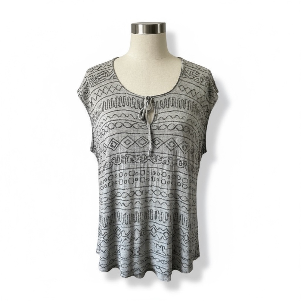 Rare Gryphon New York Beaded Short Sleeve Top - Grey/Silver Women's Size L